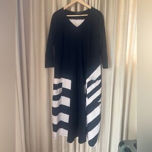 EShakti A-line cotton modal dress, black and white, XL 16